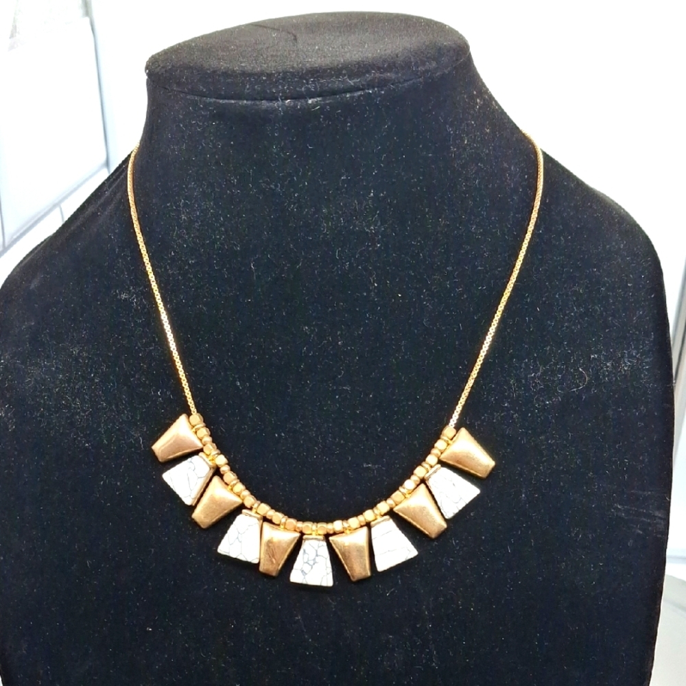 Gold and Howlite Geometric  Necklace 16"+2"